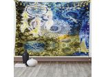 Abakuhaus Arazzo Mandala, Acchiappasogni Tribal Lizards, Arazzo Per Soggiorno E Camera Da Letto, Arazzo In Raso Setoso, 150 X 100 Cm, Blu E Giallo