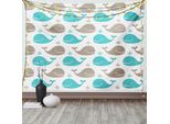 Abakuhaus Arazzo Wal, Smiling Fish In Ocean, Arazzo Per Soggiorno O Camera Da Letto Arazzo In Raso Setoso, 150 X 100 Cm, Tan Turchese Bianco