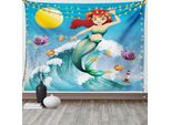 Abakuhaus Kids Arazzo, Onda Con Pesce Cartoon, Arazzo Per Soggiorno E Camera Da Letto Arazzo In Raso Setoso, 150 X 100 Cm, Multicolore