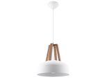 Lampada A Sospensione Casco Bianco/Legno Naturale 1Xe27 15W Acciaio/Legno 85X30X30Cm Sollux Lighting