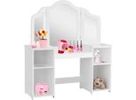 Costway 2 In 1 Scrivania-Guardaroba Per Bambini Con Specchio Rimovibile, Tavolo Da Toilette Per Ragazze Con Scomparti Aperti, Tavolo Da Toilette In Legno, Cassettiera Per Il Trucco Bianca