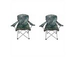 2 Pezzi Sedia Da Campeggio Comfort Incl. Portabicchieri + Borsa Camouflage