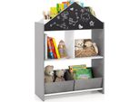Costway Scaffale Per Bambini 2 In 1 Con Lavagna, 2 Scatole E 6 Scomparti, Libreria Per Bambini, 63X27X90Cm Grigio