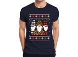 Gnomi Di Natale Elfi A Scacchi - Maglietta Da Uomo Con Maglione Natalizio, Navy, S