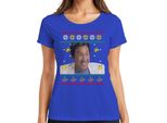 Babbo Natale - Maglietta Da Donna Con Maglione Natalizio, Blu, Xl