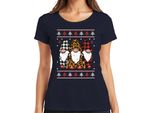 Gnomi Di Natale Elfi A Scacchi - Maglietta Da Donna Con Maglione Natalizio, Navy, M