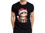 Catena Di Luci Per Gatti Amante Dei Gatti - Regalo Di Natale Maglietta Da Uomo, Nero, Xl