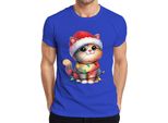 Catena Di Luci Per Gatti Amante Dei Gatti - Regalo Di Natale Maglietta Da Uomo, Blu, Xl