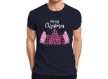 Maglietta Da Uomo Merry Christmas Albero Di Natale A Scacchi Rosa - Regalo Di Natale, Navy, Xl