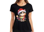 Catena Di Luci Per Gatti Amante Dei Gatti - Regalo Di Natale Maglietta Da Donna, Nero, M