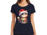 Catena Di Luci Per Gatti Amante Dei Gatti - Regalo Di Natale Maglietta Da Donna, Navy, M