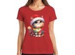 Catena Di Luci Per Gatti Amante Dei Gatti - Regalo Di Natale Maglietta Da Donna, Rosso, Xl