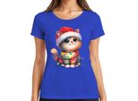 Catena Di Luci Per Gatti Amante Dei Gatti - Regalo Di Natale Maglietta Da Donna, Blu, S