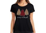 Merry And Bright Christmas Tree Chequered - Regalo Di Natale Maglietta Da Donna Natalizia, Nero, 3XL