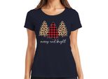 Merry And Bright Christmas Tree Chequered - Regalo Di Natale Maglietta Da Donna Natalizia, Navy, Xl