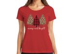 Merry And Bright Christmas Tree Chequered - Regalo Di Natale Maglietta Da Donna Natalizia, Rosso, Xl