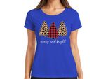 Merry And Bright Christmas Tree Chequered - Regalo Di Natale Maglietta Da Donna Natalizia, Blu, Xl