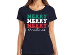 Merry Merry Merry Christmas - Maglietta Da Donna Con Regalo Di Natale, Navy, S