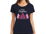 Merry Christmas Albero Di Natale A Scacchi Rosa - Maglietta Da Donna Con Regalo Di Natale, Navy, Xl