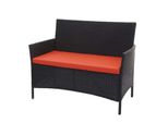 Poly-Rattan Gartenbank Hamar, Sitzbank Bank ~ Schwarz, Kissen Terracotta