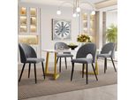 Flieks Set Da Pranzo Tavolo Da Pranzo Con 4 Sedie Sala Da Pranzo 5Pcs, Set Da Pranzo, Tavolo Da Pranzo Rettangolare Con Gambe Dorate, Sedie Imbottite Con Rivestimento In Velluto, Grigio
