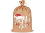 Sacco Di Natale Brubaker Birichino O Simpatico - Sacco Regalo Da 80 Cm Per Natale - Sacco Di Iuta Per Babbo Natale - Sacco Con Cordino Per Impacchettare I Regali