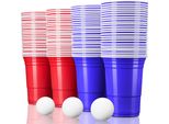 Tresko Bicchieri Da Festa Rossi E Blu 100 Pezzi + 12 Palline Bicchieri Di Plastica Per Feste Bicchieri Da Birra Pong