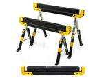 Costway Cavalletto Da Lavoro A 2 Posti Regolabile In Altezza Con Maniglia, Cavalletto Pieghevole Fino A 1180 Kg, Cavalletto Portatile Con Piano In Pvc Antiscivolo, Nero Giallo