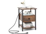 Comodino Costway Con Stazione Di Ricarica E Cassetto, Comodino Con Ripiani Aperti, Cassettiera Da Letto, Tavolino Per Camera Da Letto, Soggiorno 40X40X55Cm
