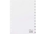 Durable Divisorio A4 In Pp 12 Tasti 1-12 Con Cavalierini Prestampati E Indice, Bianco, 611202