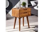 Finebuy Comodino In Legno Massiccio Di Sheesham Con 2 Cassetti - Comodino Per Letto A Molle - Consolle Da Letto Dal Design Retrò - Comodino 47X66X36 Cm
