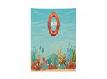 Abakuhaus Tappeto Da Parete Nautico, Salvagente Coral Reef In Morbido Tessuto Microfibra Colori Chiari Che Non Sbiadiscono Lavabile, 110 X 150 Cm, Azzurro Arancione