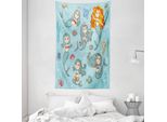 Abakuhaus Kids Arazzo E Copriletto, Animali Marini Arte In Morbido Tessuto Microfibra Lavabile Senza Scolorimento Stampa Digitale, 140 X 230 Cm, Verde Acqua Arancione