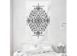 Abakuhaus Arazzo Tribale E Copriletto, Motivi Maya In Morbido Tessuto Microfibra Lavabile Senza Scolorimento, Stampa Digitale, 140 X 230 Cm, Bianco E Nero