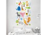 Abakuhaus Arazzo E Copriletto Con Animali, Giraffa Ed Elefante Safari In Morbido Tessuto Microfibra Lavabile Senza Scolorimento, Stampa Digitale, 140 X 230 Cm, Multicolore