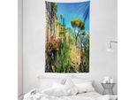 Abakuhaus Arazzo E Copriletto Paesaggistico, Alberi Del Villaggio In Fiore In Morbido Tessuto Microfibra Lavabile Senza Scolorimento, Stampa Digitale, 140 X 230 Cm, Multicolore