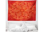 Abakuhaus Arazzo Red Mandala, Vivace Arte Graffitistica In Morbido Tessuto Microfibra Lavabile Senza Scolorimento, Stampa Digitale, 150 X 110 Cm, Arancione Scarlatto