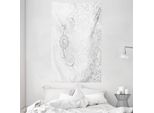 Abakuhaus Arazzo E Copriletto Grigio, Motivi Floreali Nuziali In Morbido Tessuto Microfibra Lavabile Senza Scolorimento, Stampa Digitale, 140 X 230 Cm, Grigio Bianco
