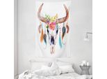 Abakuhaus Arazzo E Copriletto Con Motivo A Piume, Teschi Di Toro In Morbido Tessuto Microfibra Lavabile Senza Scolorimento Stampa Digitale, 140 X 230 Cm, Multicolore