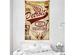 Abakuhaus Detroit Arazzo E Copriletto, Auto Vintage Del Michigan In Morbido Tessuto Microfibra Lavabile Senza Scolorimento Stampa Digitale, 140 X 230 Cm, Giallo Chiaro Rosso Bordeaux