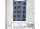 Abakuhaus Arazzo Geometrico E Copriletto, Cerchio Di Loto Giapponese In Morbido Tessuto Microfibra Lavabile Senza Scolorimento, Stampa Digitale, 140 X 230 Cm, Blu Scuro Crema