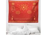 Abakuhaus Arazzo Cinese, Lunar Oriental Festival In Morbido Tessuto Microfibra Lavabile Senza Scolorimento Stampa Digitale, 150 X 110 Cm, Vermiglio E Giallo