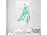 Abakuhaus Arazzo E Copriletto Tartaruga, Motivo Floreale Plumeria In Morbido Tessuto Microfibra Lavabile Senza Scolorimento Stampa Digitale, 140 X 230 Cm, Bianco E Verde Mare