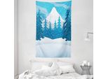 Abakuhaus Northwoods Arazzo E Copriletto, Foresta Di Montagna In Morbido Tessuto Microfibra Lavabile Senza Scolorimento Stampa Digitale, 140 X 230 Cm, Blu Notte Blu Bianco
