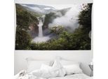 Abakuhaus Arazzo Naturale, Cascate Di San Rafael In Morbido Tessuto Microfibra Lavabile Senza Scolorimento Stampa Digitale, 230 X 140 Cm, Verde Grigio