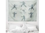Abakuhaus Arazzo Kung Fu, Yin Yang E Posizioni Di Karate In Morbido Tessuto Microfibra Lavabile Senza Scolorimento Stampa Digitale, 150 X 110 Cm, Verde Chiaro Grigio Antracite