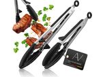 Avana Pinze Per Cucinare E Grigliare, Pinze Da Cucina In Acciaio Inox Con Supporto Integrato Pinze Da Portata In Silicone Pinze Resistenti Al Calore Pinze Multiuso Per Cucinare, Servire, Grigliare - Set Di 2 Nero