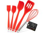 Avana Set Di Utensili Da Cucina In Silicone 5 Pezzi Resistenti Al Calore Utensili Da Cucina Antiaderenti Frusta Pennello Spatola - Rosso
