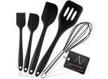 Avana Set Di Utensili Da Cucina In Silicone 5 Pezzi Resistenti Al Calore Utensili Da Cucina Antiaderenti Frusta Pennello Spatola - Nero