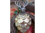Cono Per Albero Di Natale Fyrre Con Cervo, Oro Antico Lucido Cono Per Albero Di Natale Fyrre, Oro Antico Lucido - 19 Cm